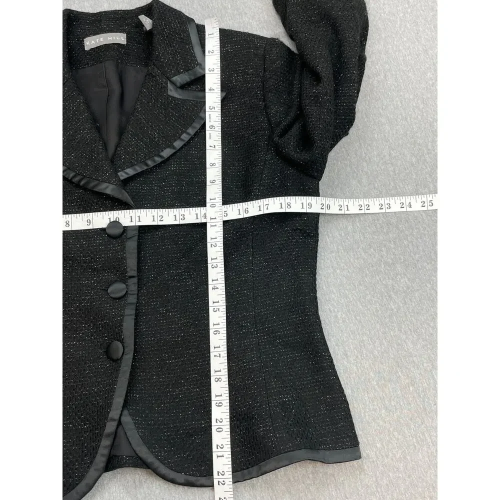 Kate Hill‎ Blazer Womens 10 Black Stretch 3-Button Lined Jacket